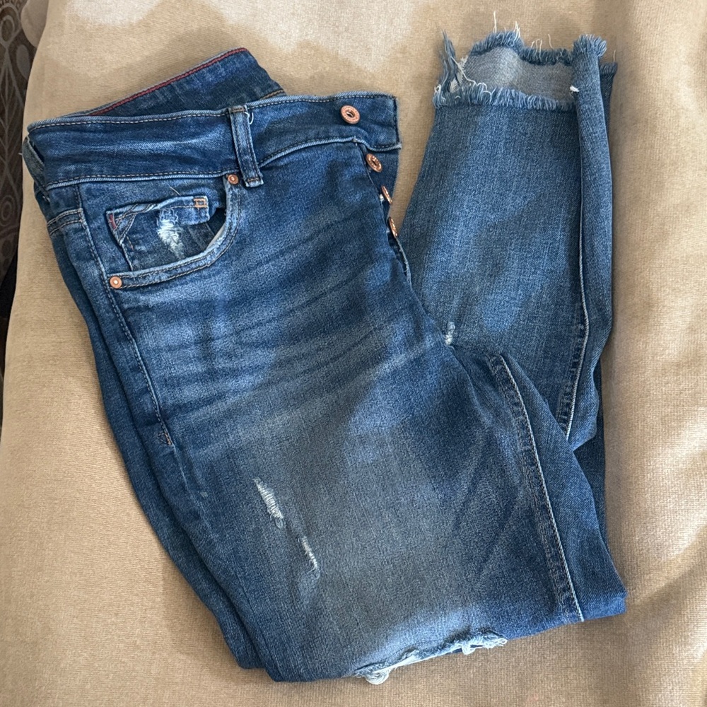 Maurices Distressed Ankle Jeans in Blue